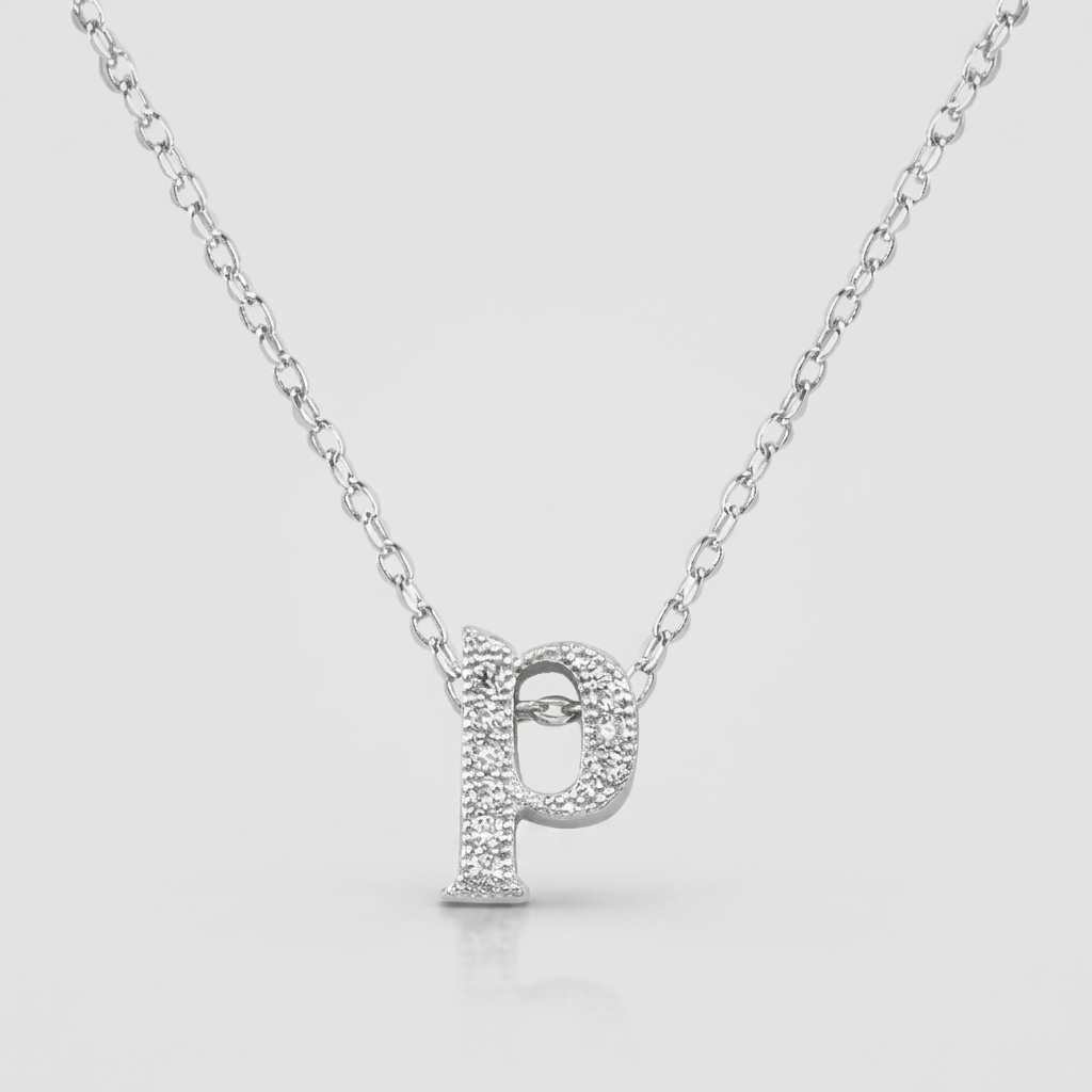 Avera Micro-Pave Initial P Pendant In Sterling Silver by Avera Group