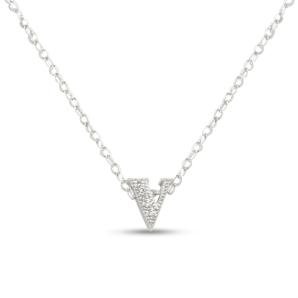 Avera Micro-Pave Initial V Pendant Necklace in Sterling Silver by Avera Group
