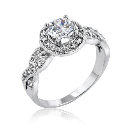 Avera Round Cut Halo Engagement Ring in Sterling Silver by Avera Group