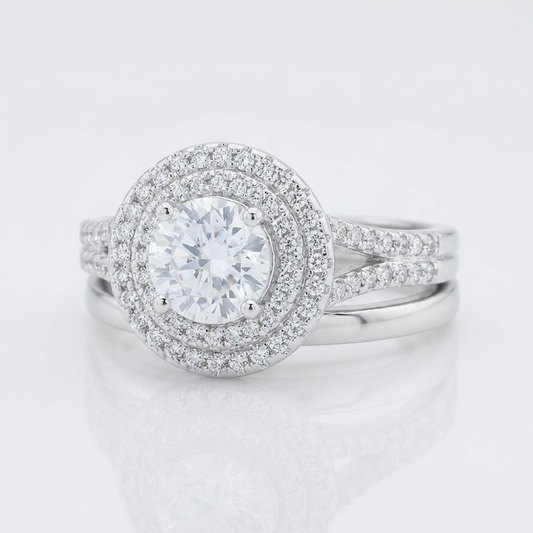 Avera Pave Round Wedding Ring Set In Sterling Silver by Avera Group