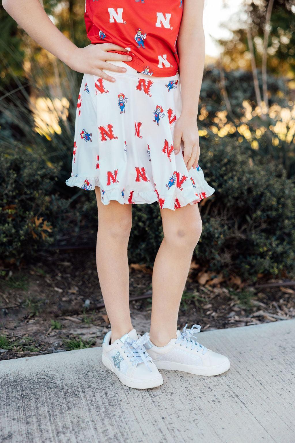 Nebraska White Herbie Husker Twirl SkortTwirl Skort - RuffleTorqelo.com