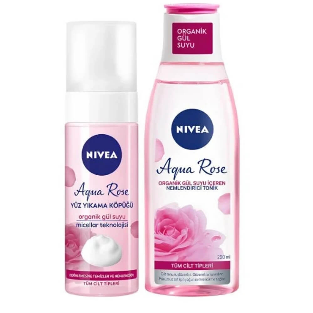 Nivea Visage Aqua Rose Cleansing Foam & Toner Set 2pcs by Beauty Care Bag