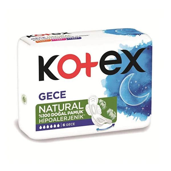 Kotex Natural Sanitary Pads Ultra Night - Hypoallergenic & Chlorine-Free, 100% Natural Cotton, 6 Count by Beauty Care Bag