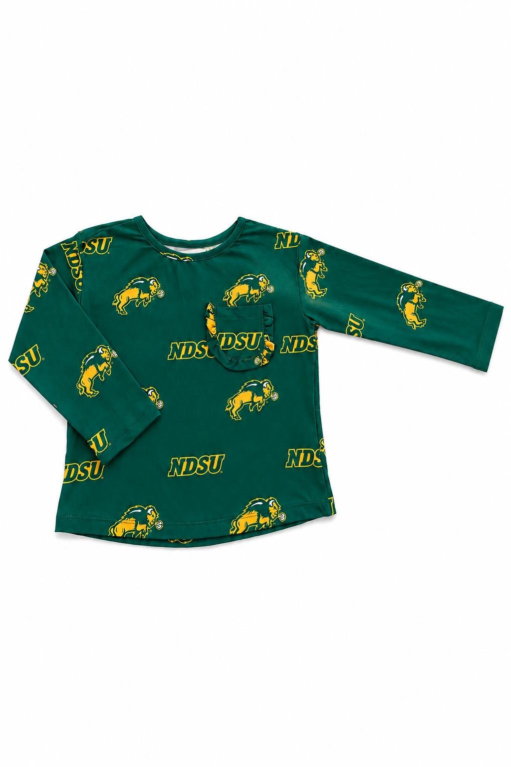 North Dakota State University Green Bison L/S Ruffle Pocket TeeRuffle Pocket Tee-L/STorqelo.com