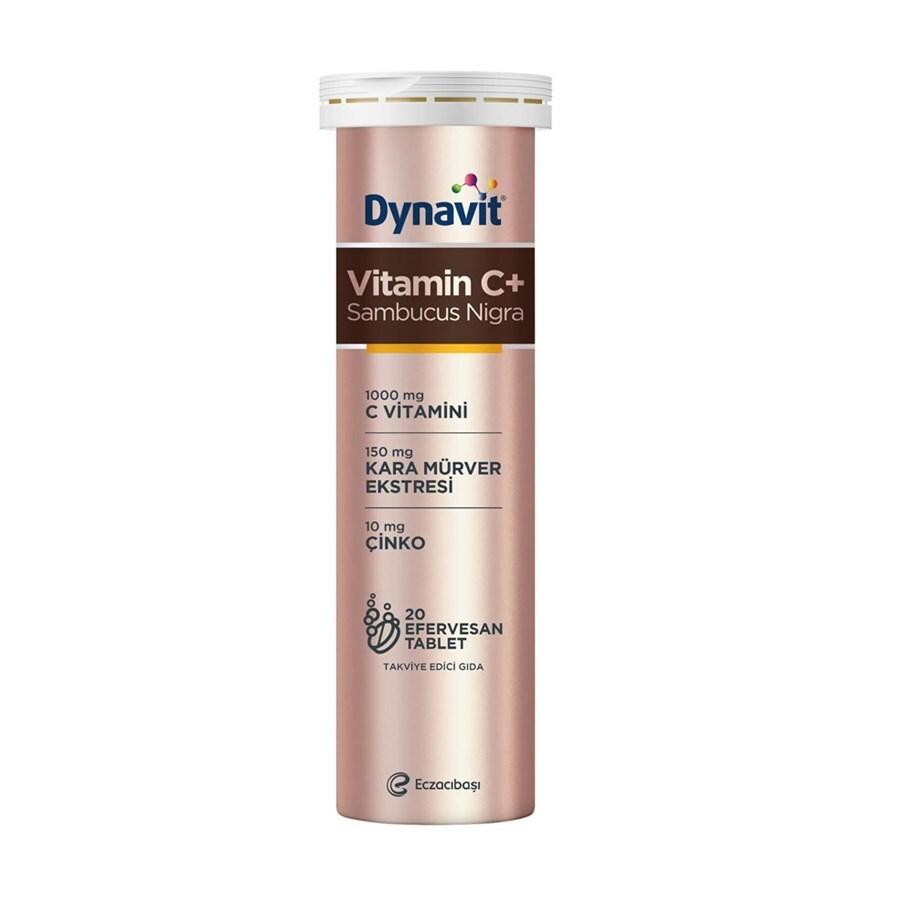 Dynavit Effervescent Vitamin C+ Sambucus Nigra Supplement - 20 Tablets - Boosts Immune System by Beauty Care Bag