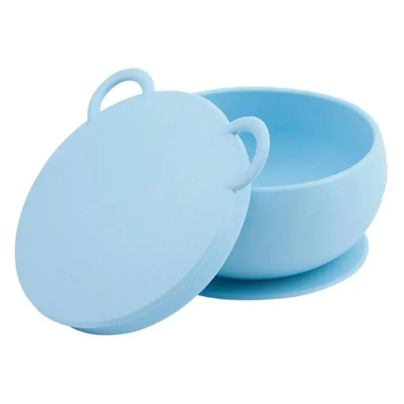 OiOi Silicone Suction Bowl with Lid in Mineral Blue by Beauty Care Bag