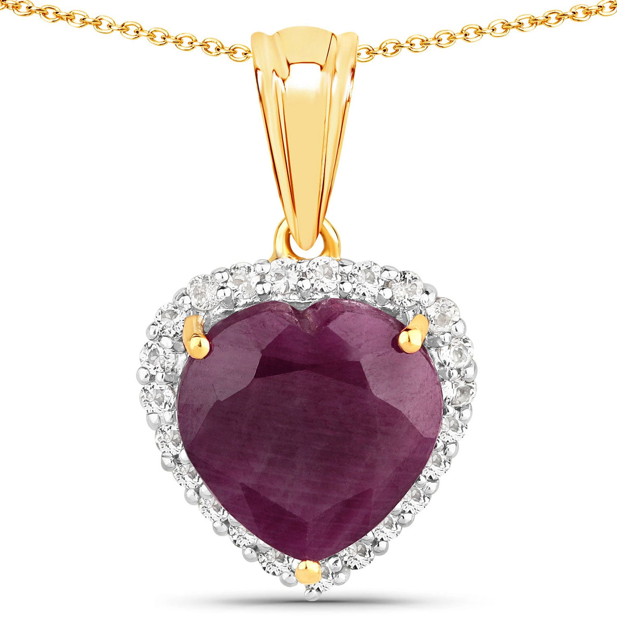 7.11 ct heart ruby and white topaz pendant by Avera Group