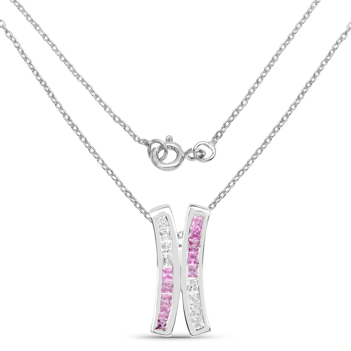 Avera Group 1.08 ct square pink and white sapphire pendant in .925 sterling silver, view 2