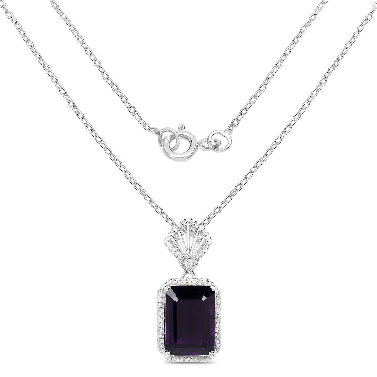 7.37 ct amethyst and white zircon .925 sterling silver pendant by Avera Group, view 2