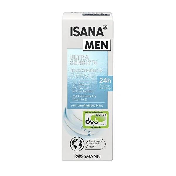 Isana Men Ultra Sensitive Moisturizing Cream - Hydrating Face Cream for Men, Soothes Irritation, Vegan Skincare, 2.54 fl oz by Beauty Care Bag