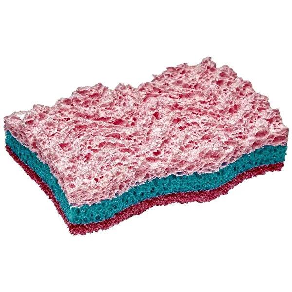 Flink & Sauber Dual-Action Dish Sponge with Scouring Fiber - Powerful Kitchen Cleaning, Reusable & Machine Washable by Beauty Care Bag