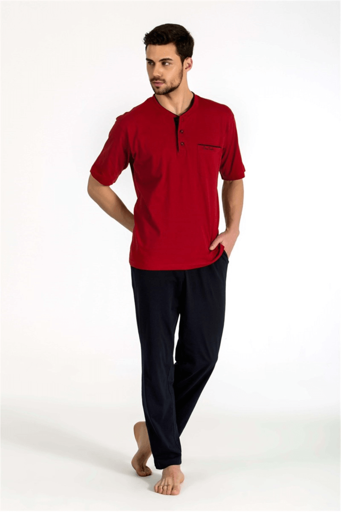 Pierre Cardin 5370 Combed Cotton 3-Piece Pajama Set Burgundy by Beauty Care Bag