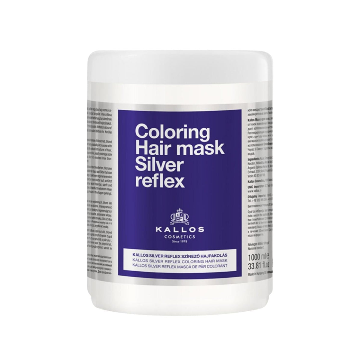Kallos Cosmetics purple anti-brass toning hair mask for blonde and gray hair, 1000ml