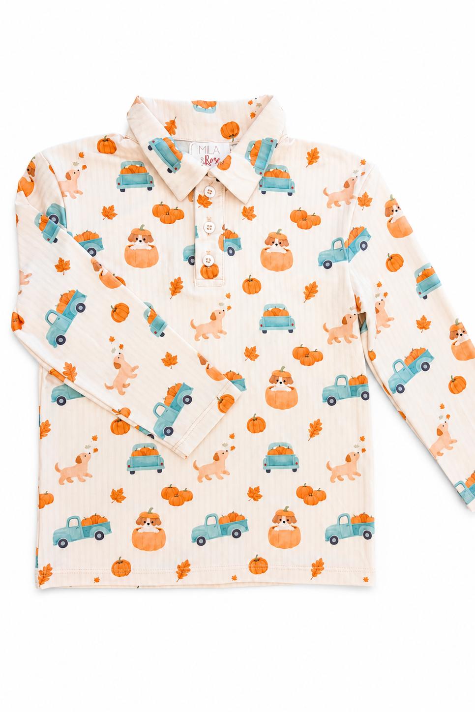 Pumpkin Spice Pups L/S PoloBoys Polo - L/STorqelo.com
