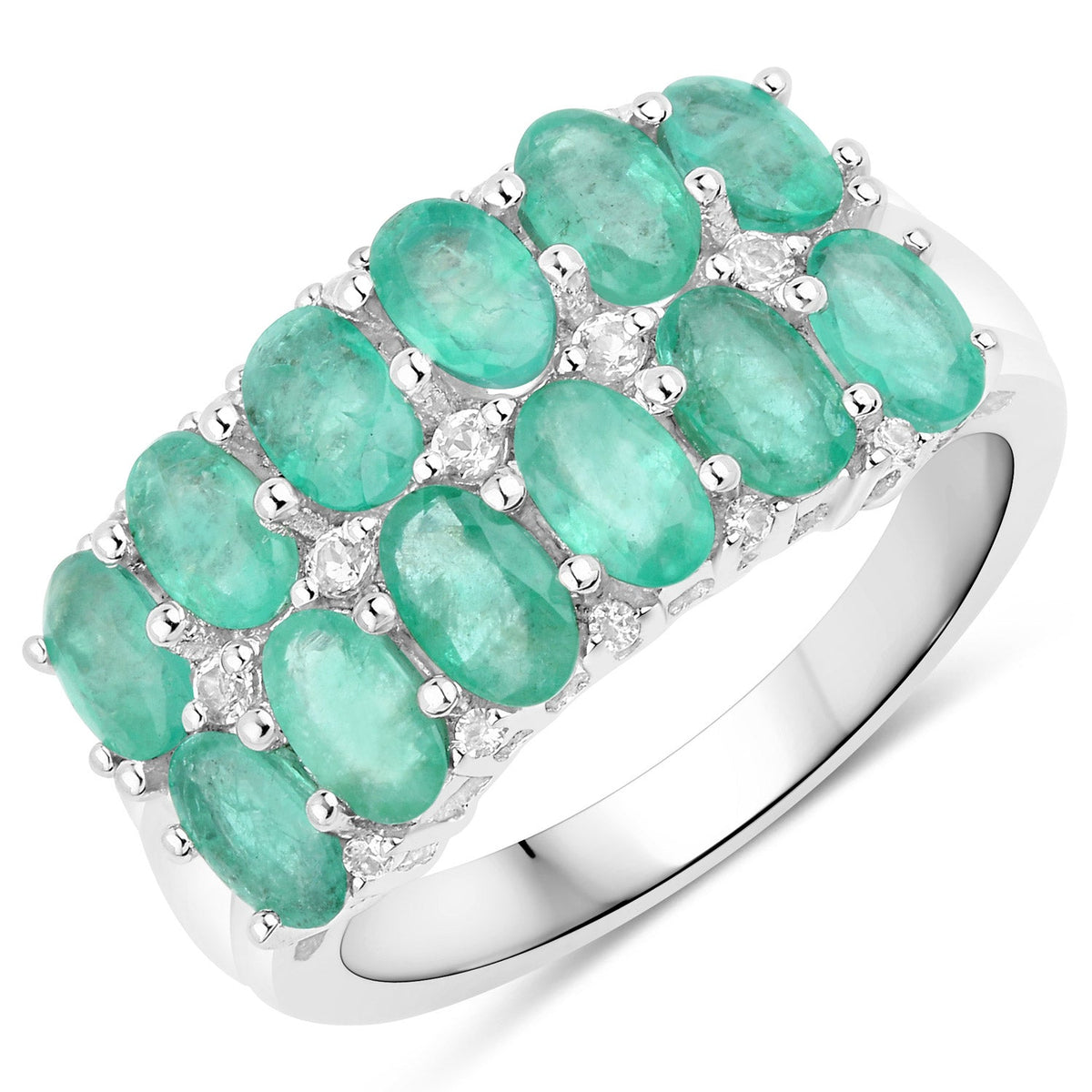 2.56 carat oval emerald and white topaz sterling silver ring by Avera Group