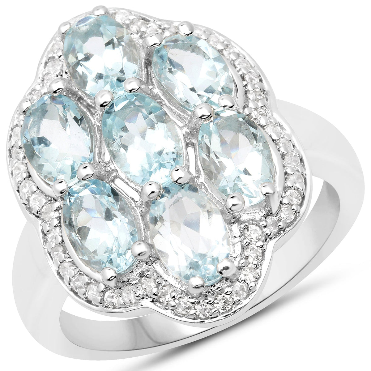 3.09 ct aquamarine and white zircon .925 sterling silver ring by Avera Group