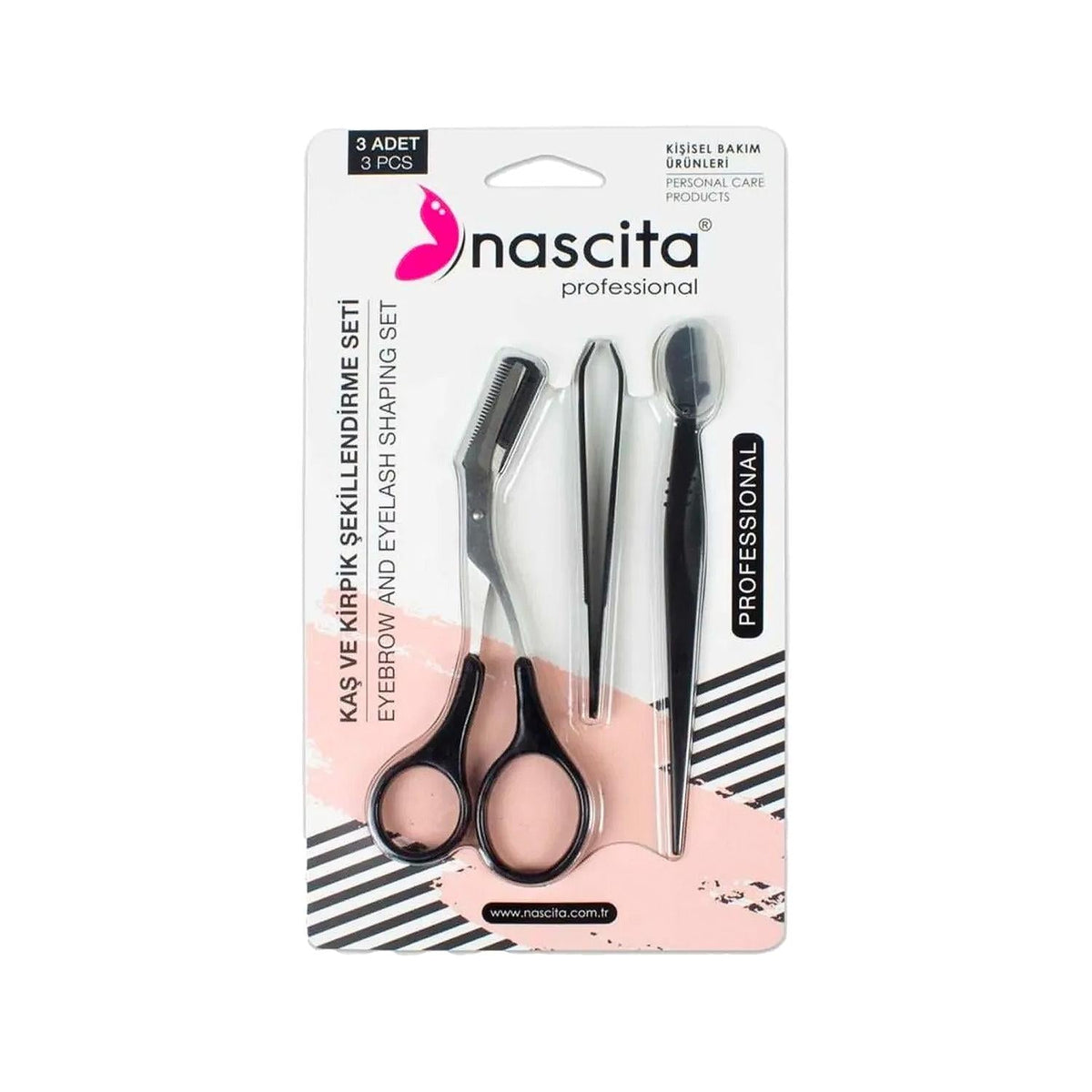 Nascita 3-piece eyebrow and eyelash grooming set with scissors, tweezers and razor