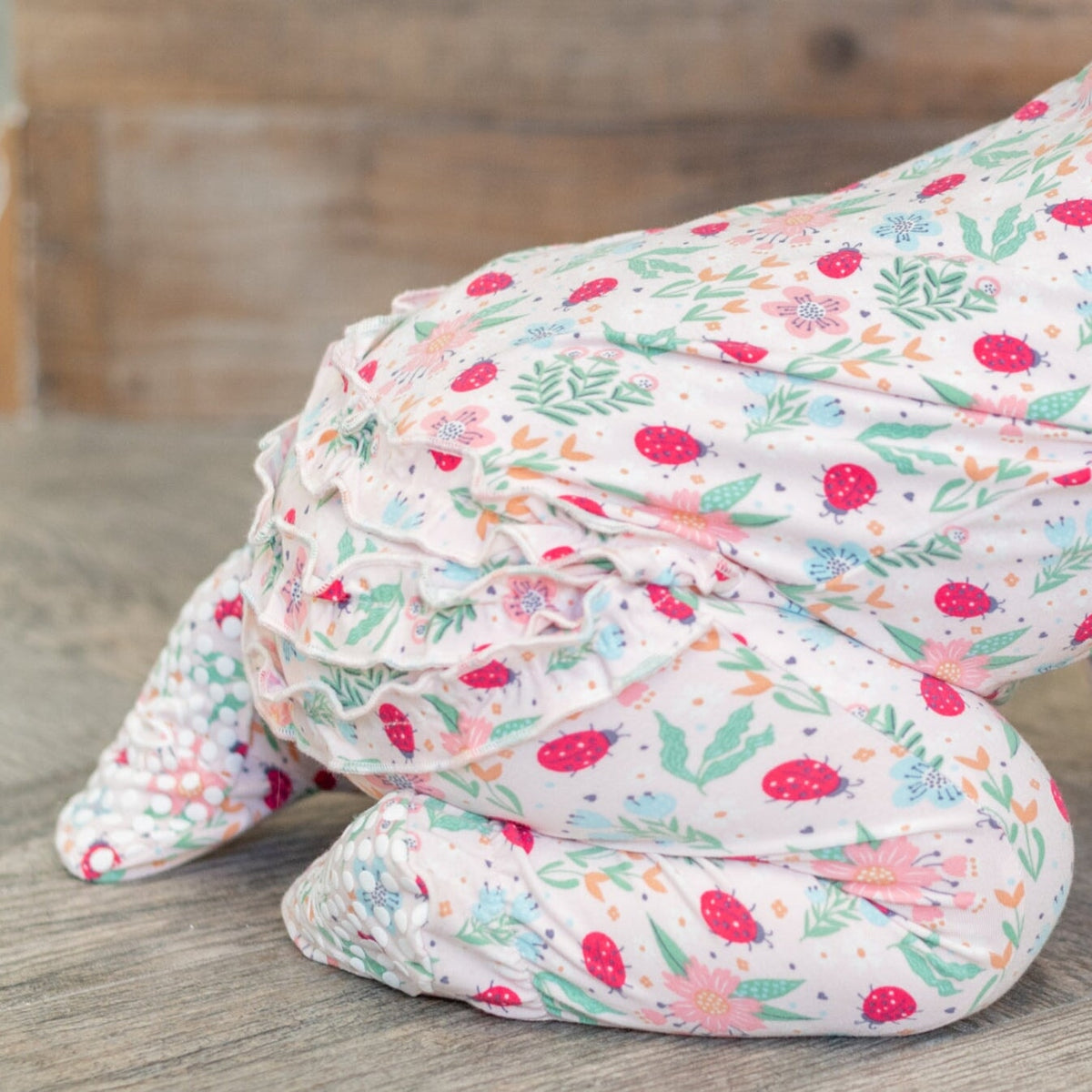 Ladybug Flower Garden Ruffle Baby Footie by Sweet Bamboo