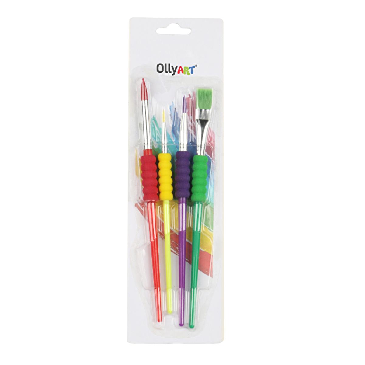 Ollyart 4-Piece Watercolor Paint Brush Set with Non-Slip Grip - Versatile Art Supplies for Kids and Adults by Beauty Care Bag