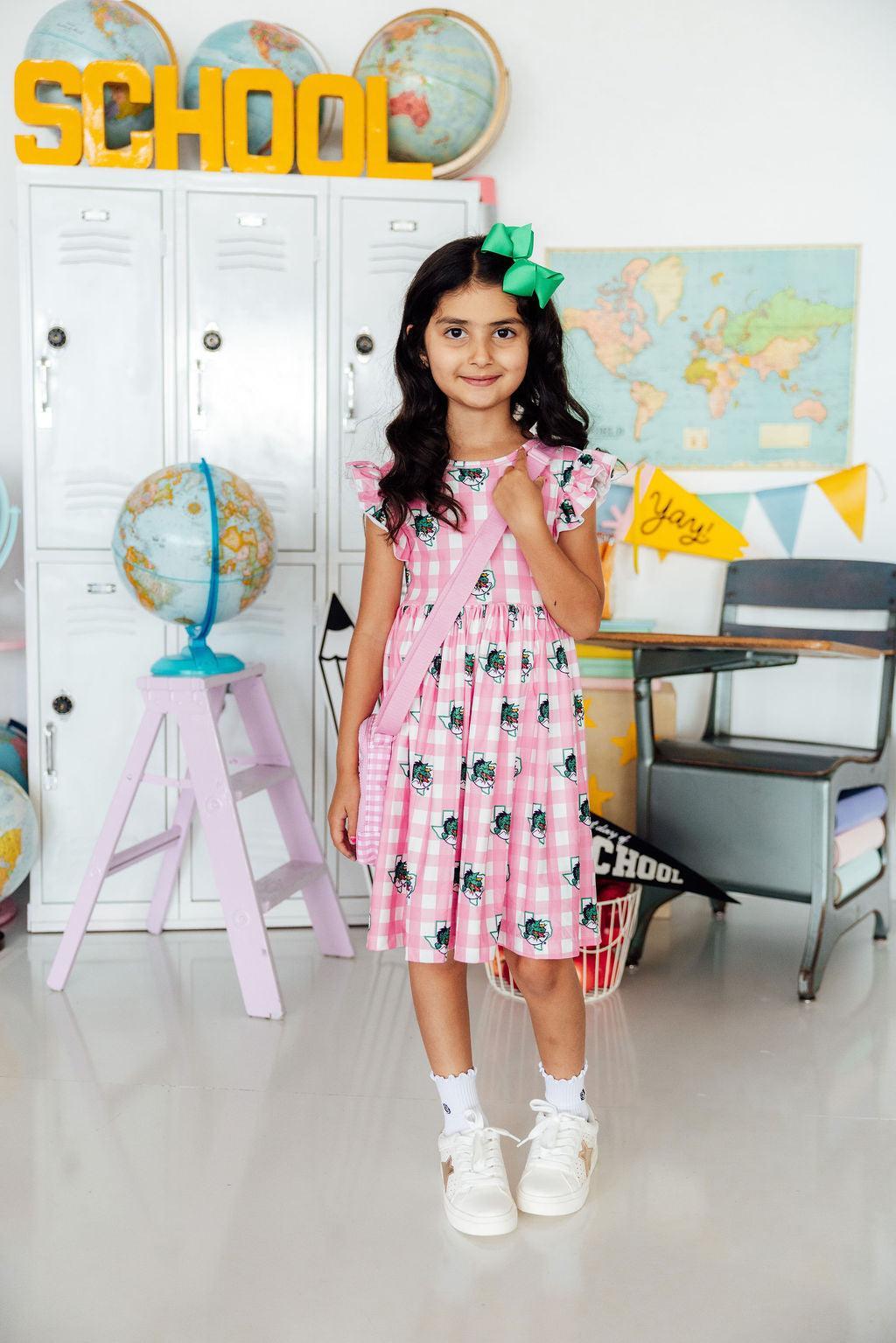 Southlake Carroll Gingham Dragons Flutter Twirl DressTwirl Dress - FlutterTorqelo.com