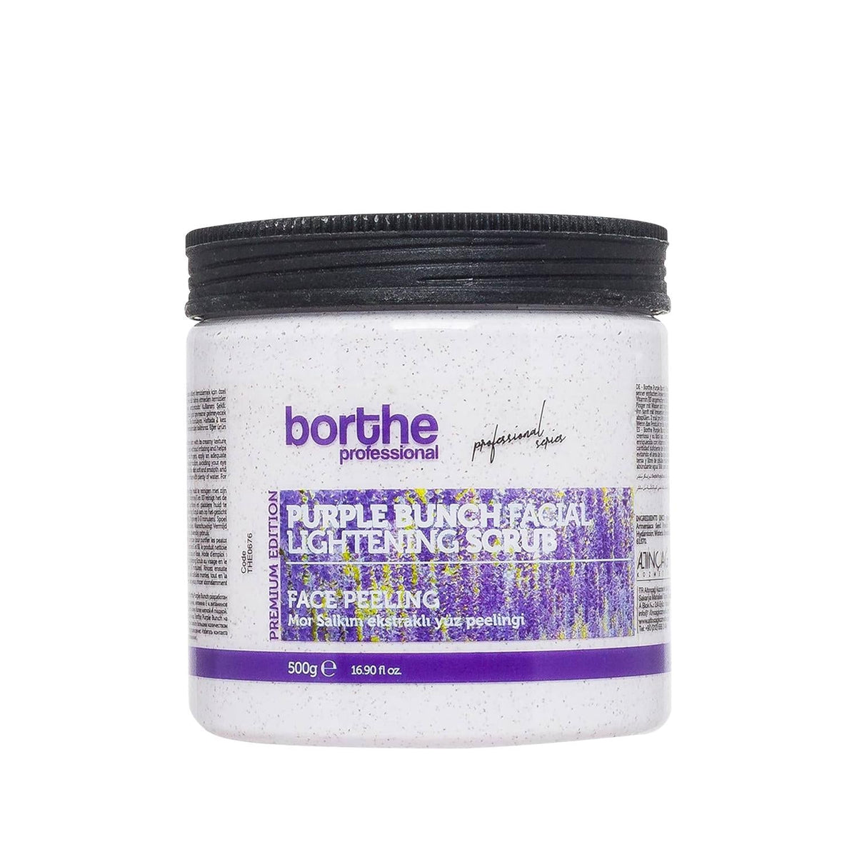 Borthe Professional Face Scrub - 500g Purple Exfoliating Skincare for Smoother Facial Skin by Beauty Care Bag