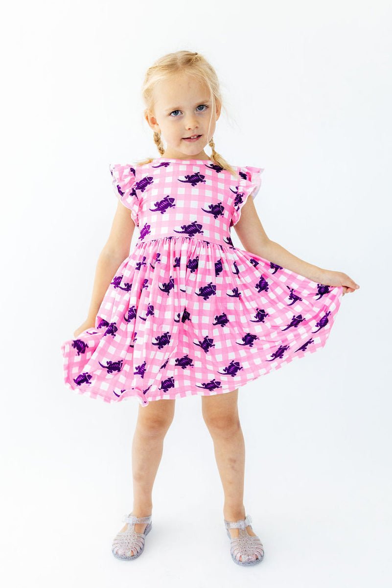 TCU Pink Gingham Frog Flutter Twirl DressTwirl Dress - FlutterTorqelo.com