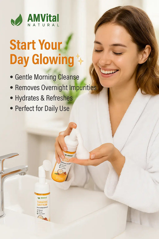 AMVital Turmeric Saffron Foaming Face Wash with Cleansing Brush by AMVital