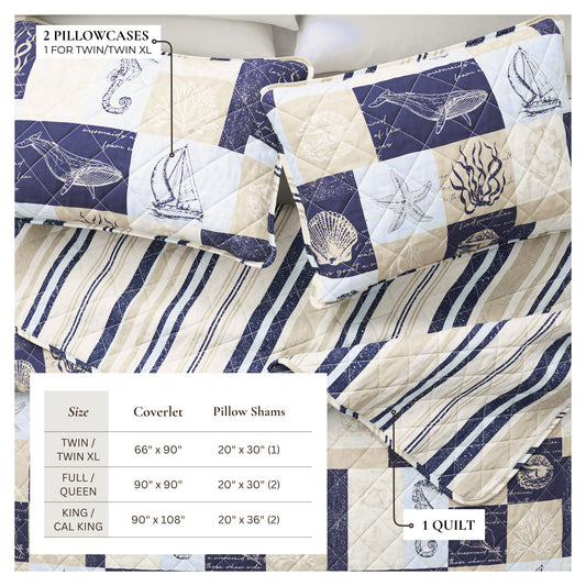 Caspian Collection Coastal Patchwork Quilt Set by Great Bay Home