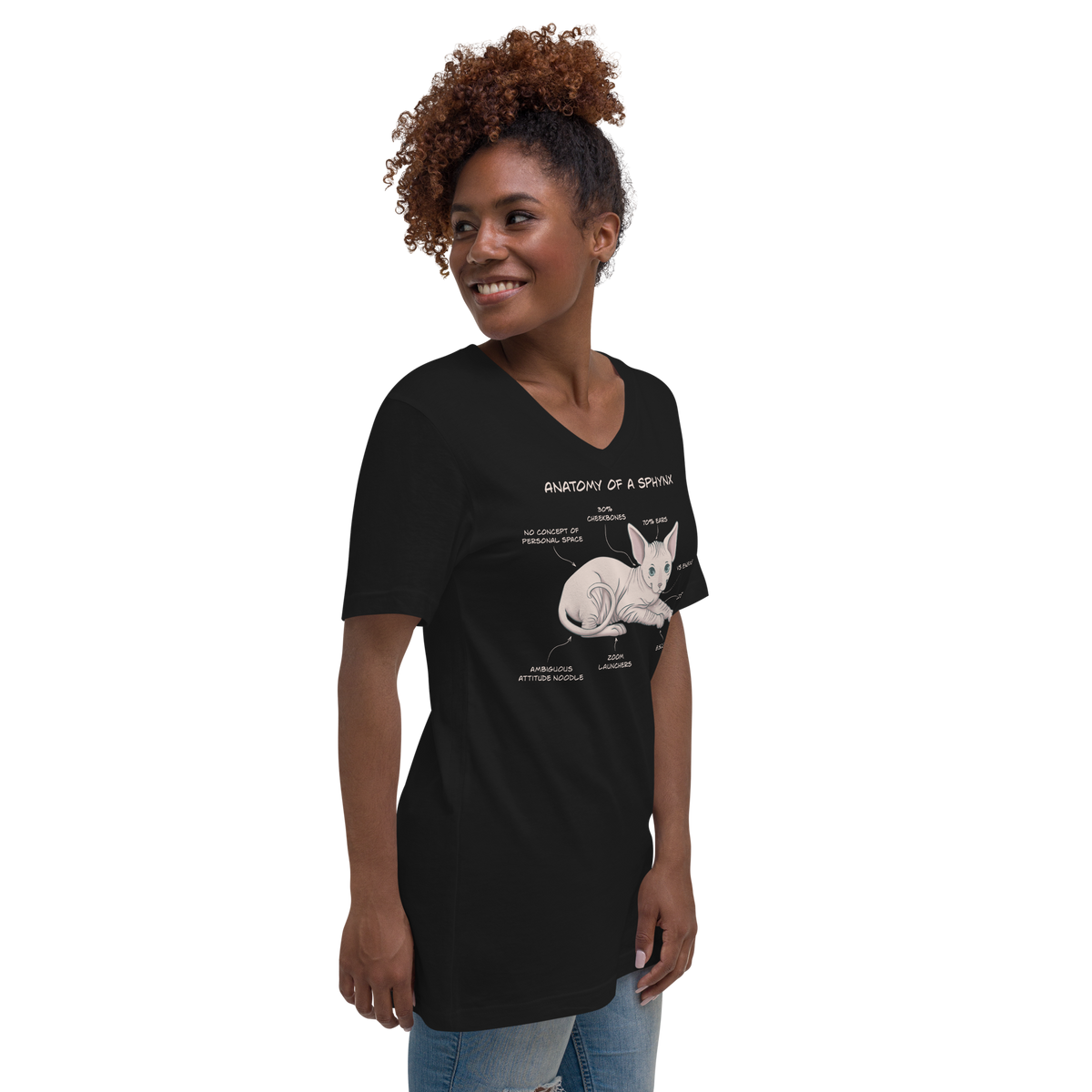 "ANATOMY OF A SPHYNX" WOMAN'S V-NECK TEE by ReNewedPet