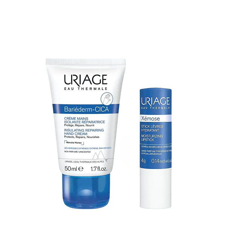 Uriage Bariederm-Cica Hand Cream & Moisturising Lipstick Set by Beauty Care Bag