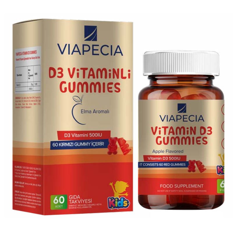 Viapecia Kids D3 Vitamin Gummies Apple Flavor 60 CountSupplementsTorqelo.com