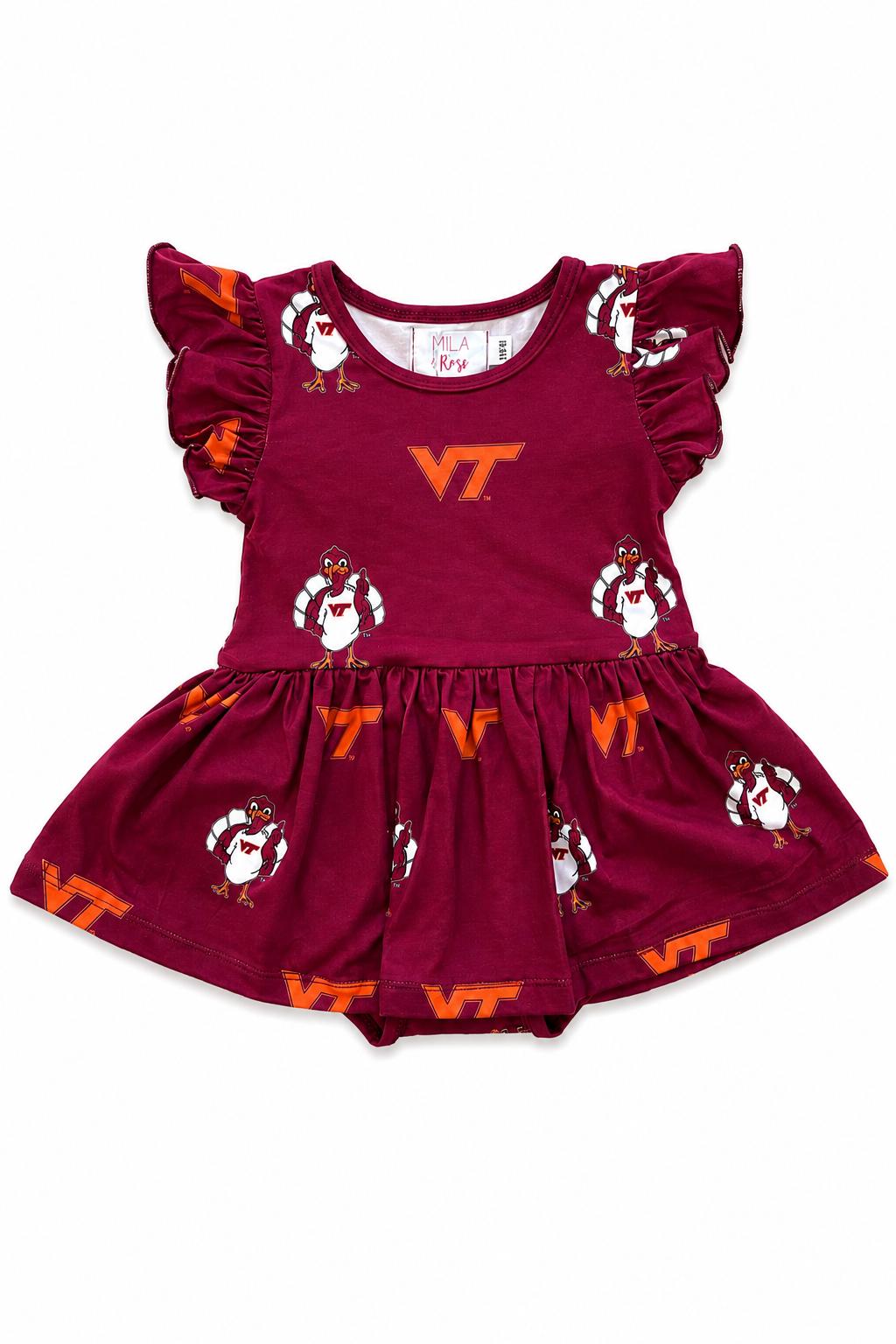 Virginia Tech Maroon Hokie S/S Flutter Twirl BodysuitTwirl Bodysuit - S/S FlutterTorqelo.com