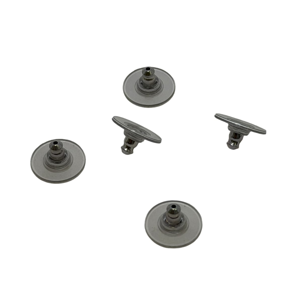 Silver Metal Core Clear Plastic Disc Earring Backs - 11mm Heavy Duty Supportive Stoppers Sold by Dozen by Continental Bead Suppliers