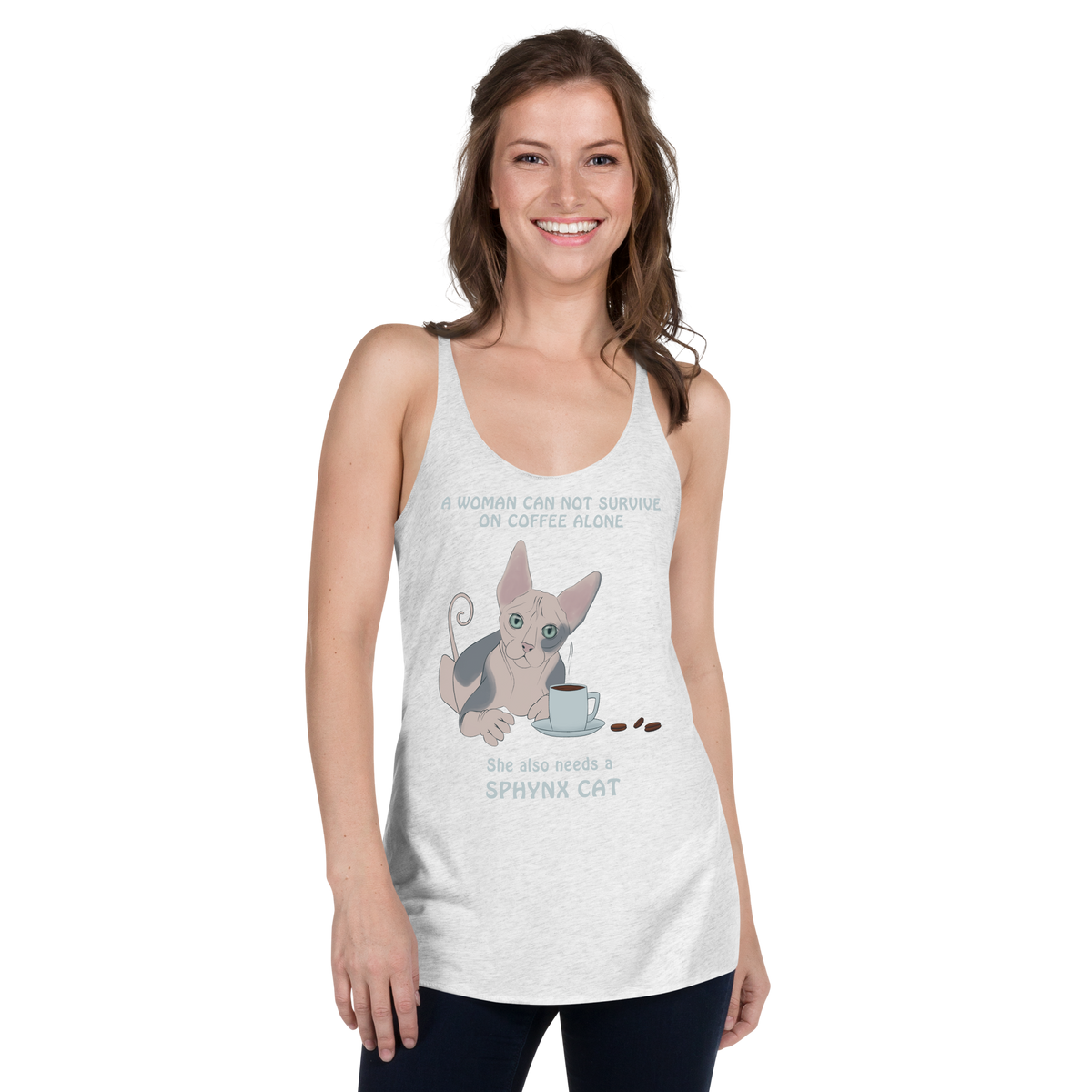 "WOMAN CAN'T SURVIVE ON COFFEE ALONE" TANK by ReNewedPet