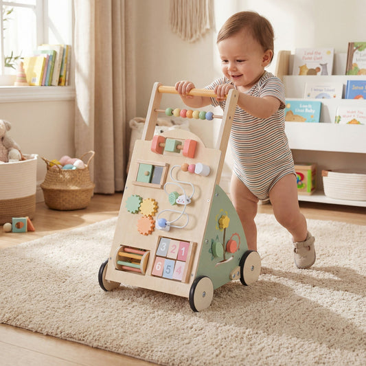 Wooden Baby Walker with Wheels and Storage BasketTorqelo.com