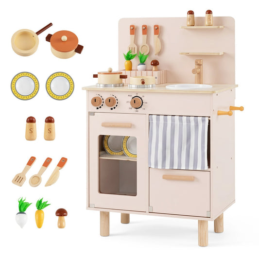 Wooden Play Kitchen Set for Kids with Stove, Sink & FaucetPlay Kitchen SetTorqelo.com
