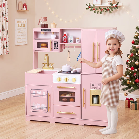 Wooden Play Kitchen with Lights & Sounds for Kids Ages 3+Play Kitchen SetTorqelo.com