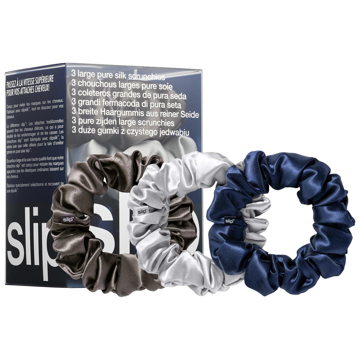 Slip Large Slipsilkª Scrunchies - Gentle Silk Hair Ties for No Crease & Anti-Breakage - 3 Pack by Beauty Care Bag