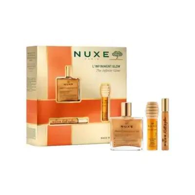 Nuxe Infinite Glow: Skincare Gift Set - Hydrating Dry Oil, Lip Balm & Radiance Enhancer | Nuxe Huile Prodigieuse & Reve de Miel Included by Beauty Care Bag