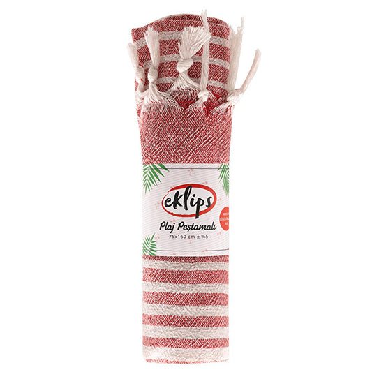 Eklips Red Turkish Towel: Lightweight Peshtemal for Beach, Bath & Travel - Vibrant, Absorbent & Compact by Beauty Care Bag