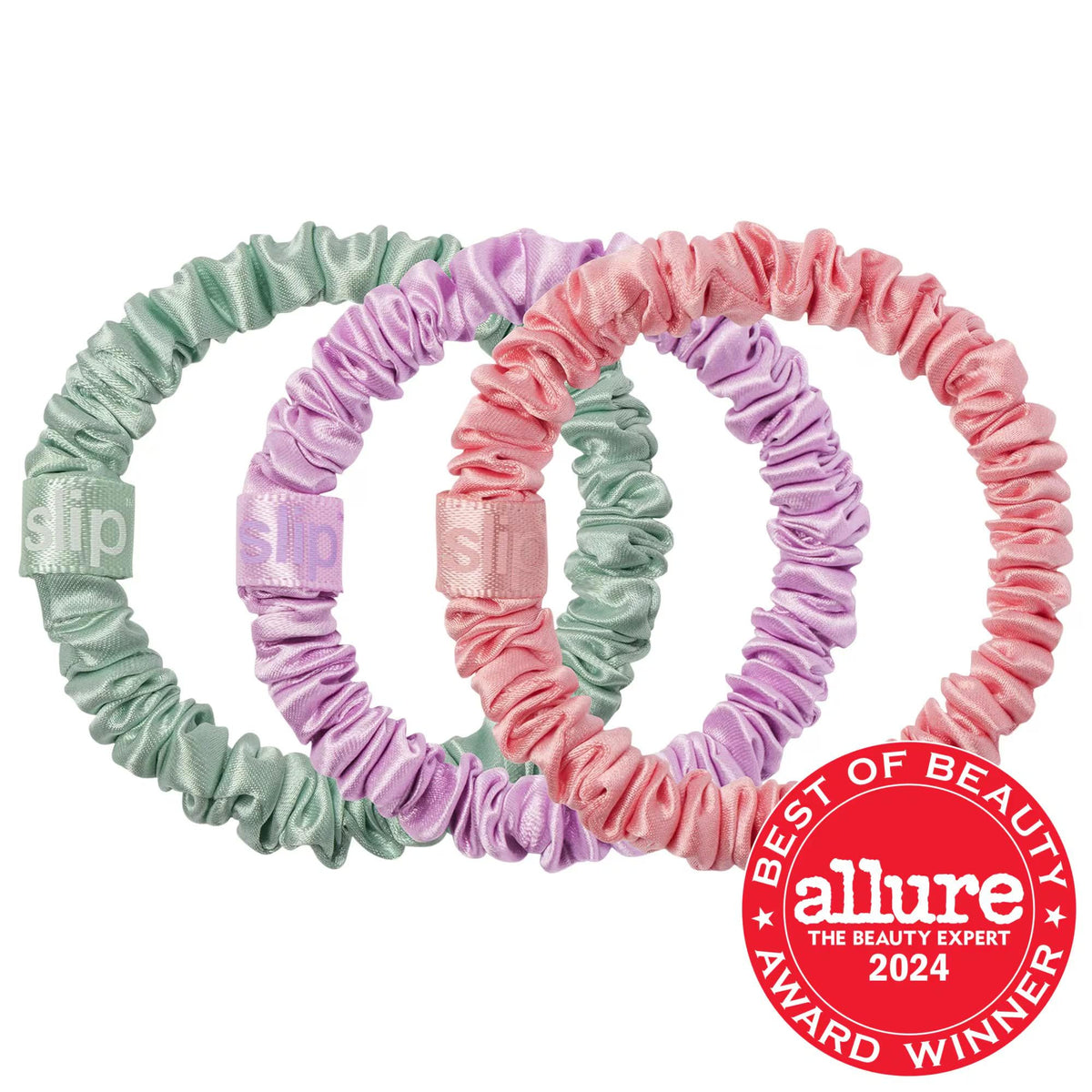 Slipsilk™ Skinny Scrunchies 3-Pack: Anti-Crease, Anti-Breakage Silk Hair Ties for Gentle, Damage-Free Hold & Healthy Hair by Beauty Care Bag