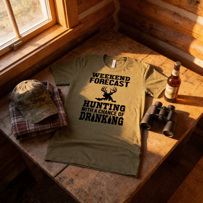 Hunting Gift for Men - Hunting with a chance of Drinking T-shirt - Funny Mens Shirt by Joyful Moose