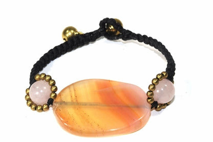 Peach Agate Slice & Rose Quartz Bracelet by Silver Hestia