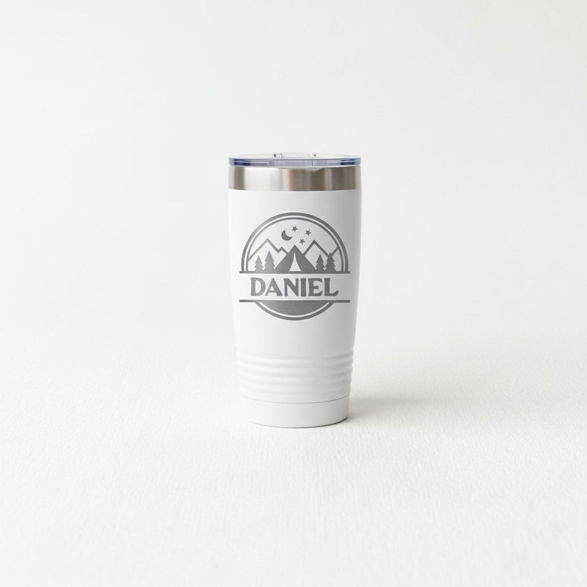Personalized Camping Tumbler – Insulated Travel Mug with Mountain Stars Design by Joyful Moose