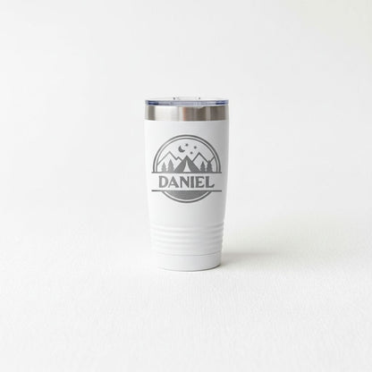 Personalized Camping Tumbler – Insulated Travel Mug with Mountain Stars Design by Joyful Moose