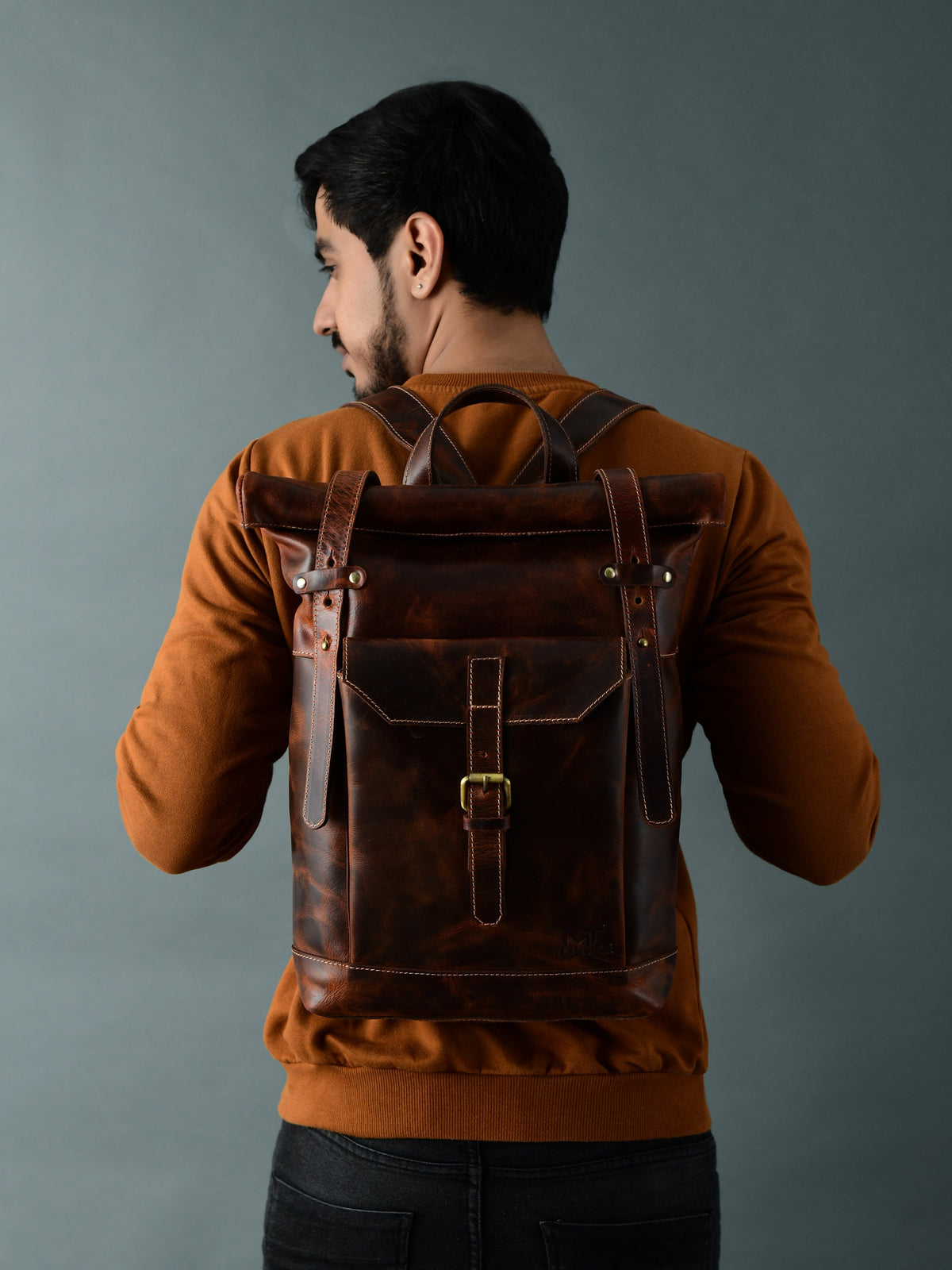 Brown Saddleback Backpack- Roll Top by Classy Leather Bags