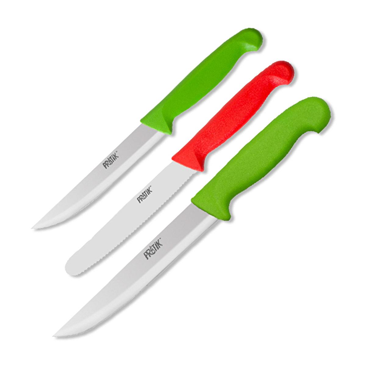 Pratik 3-Piece Kitchen Knife Set - High-Carbon Stainless Steel, Ergonomic Handles, Sharp Kitchen Knives for Home Cooks by Beauty Care Bag