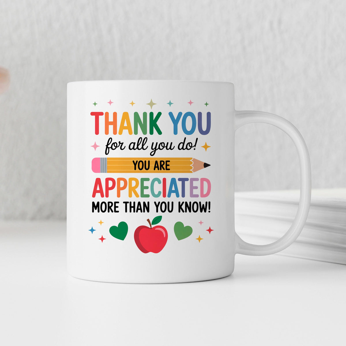 Teacher Appreciation Mug - Colorful Ceramic Coffee Cup | Thank You Gift by Joyful Moose
