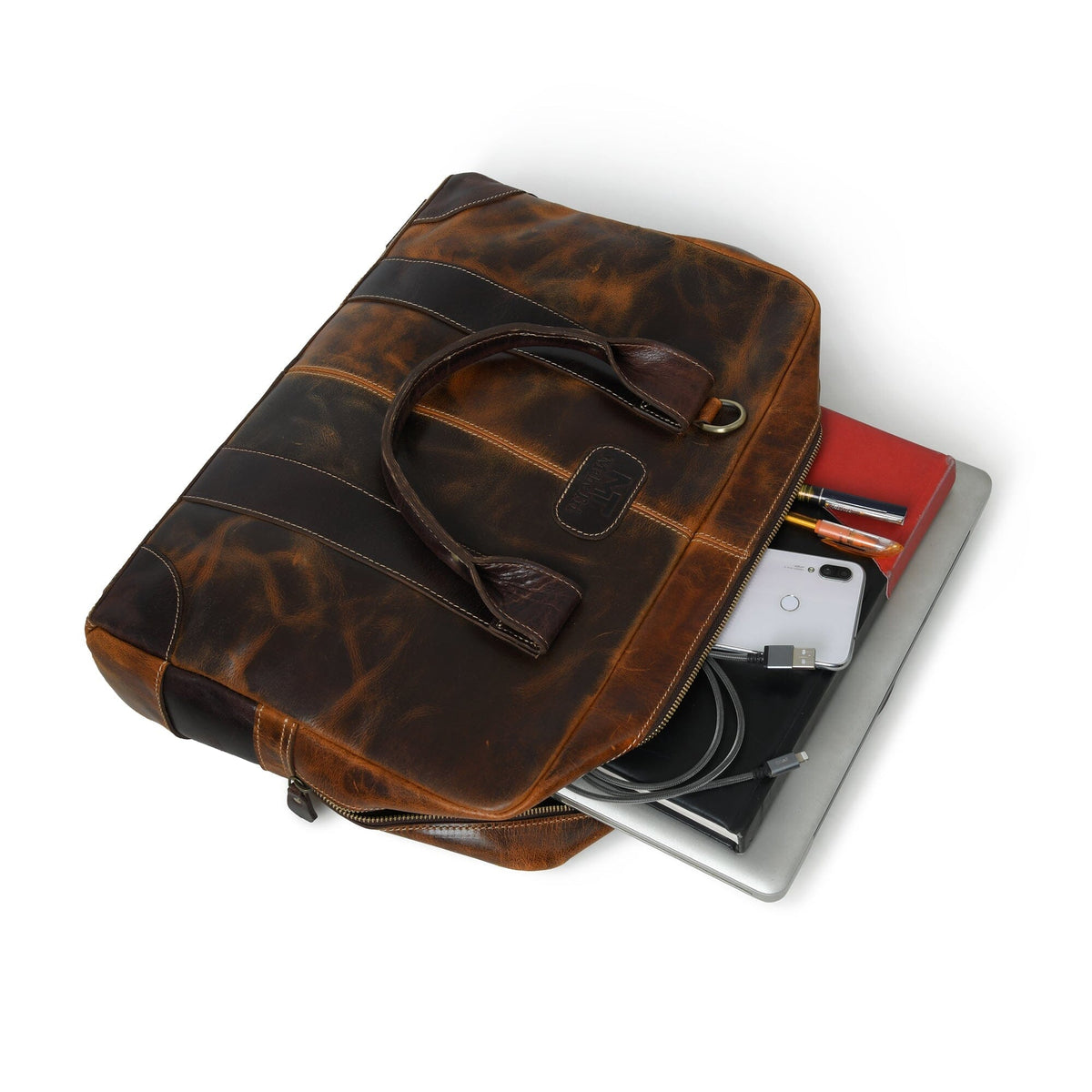 Brown Jefferson Briefcase by Classy Leather Bags