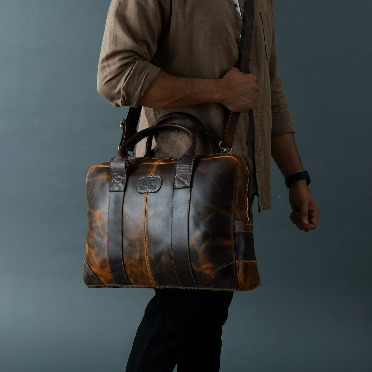 Brown Jefferson Briefcase by Classy Leather Bags